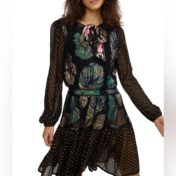 sachin and babi light blue dress Cynthia Rowley black floral embroidered mini